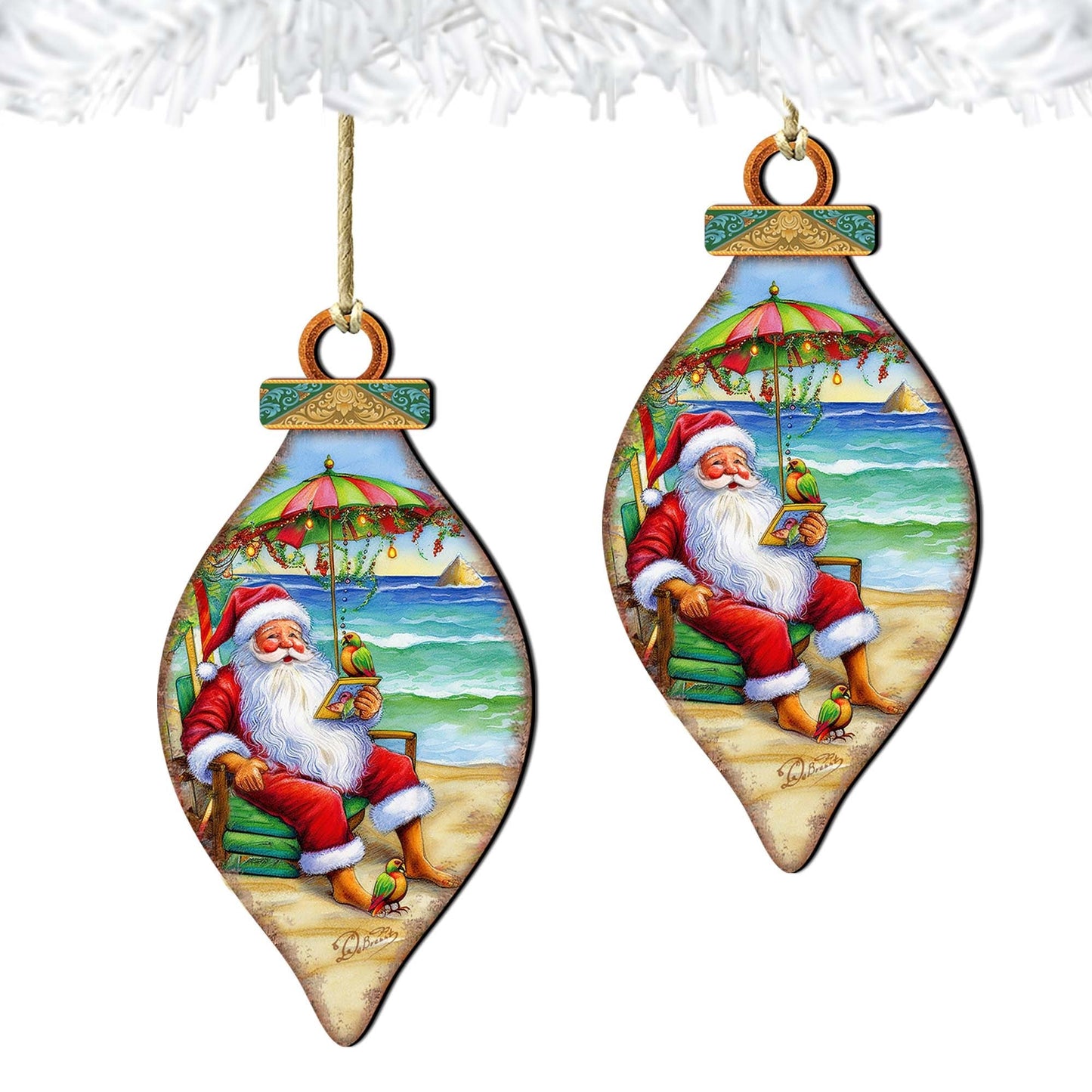 Beach Themed Ornaments - Santa on the Beach Wooden Ornaments by G.Debrekht Coastal Holiday Decor - 8688308