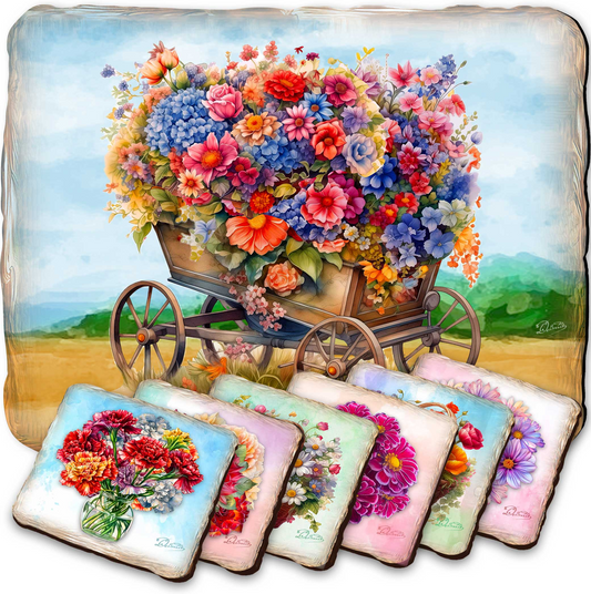 Bouquet of Flowers Wooden Cork Placemat and Coasters Gift Set of 7 by Nature Wonders - Nature Wildlife Decor  - 85444C-S7