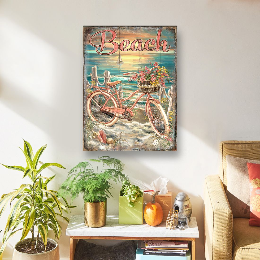 Bicycle by The Sea Wooden Coastal Wall Art by D. Gelsinger - Coastal Holiday Decor - 95651B-1555