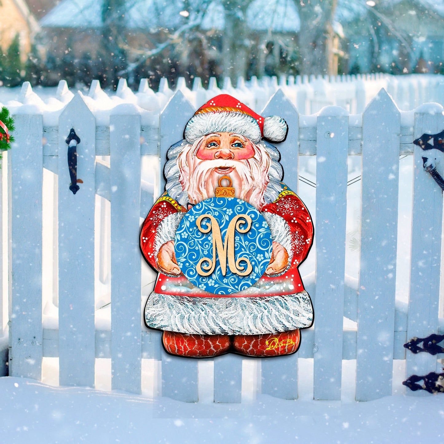 Custom Letter Vine Script Monogram Santa Door Hanger by G. DeBrekht - Christmas Santa Snowman Decor - 8117810G-9H