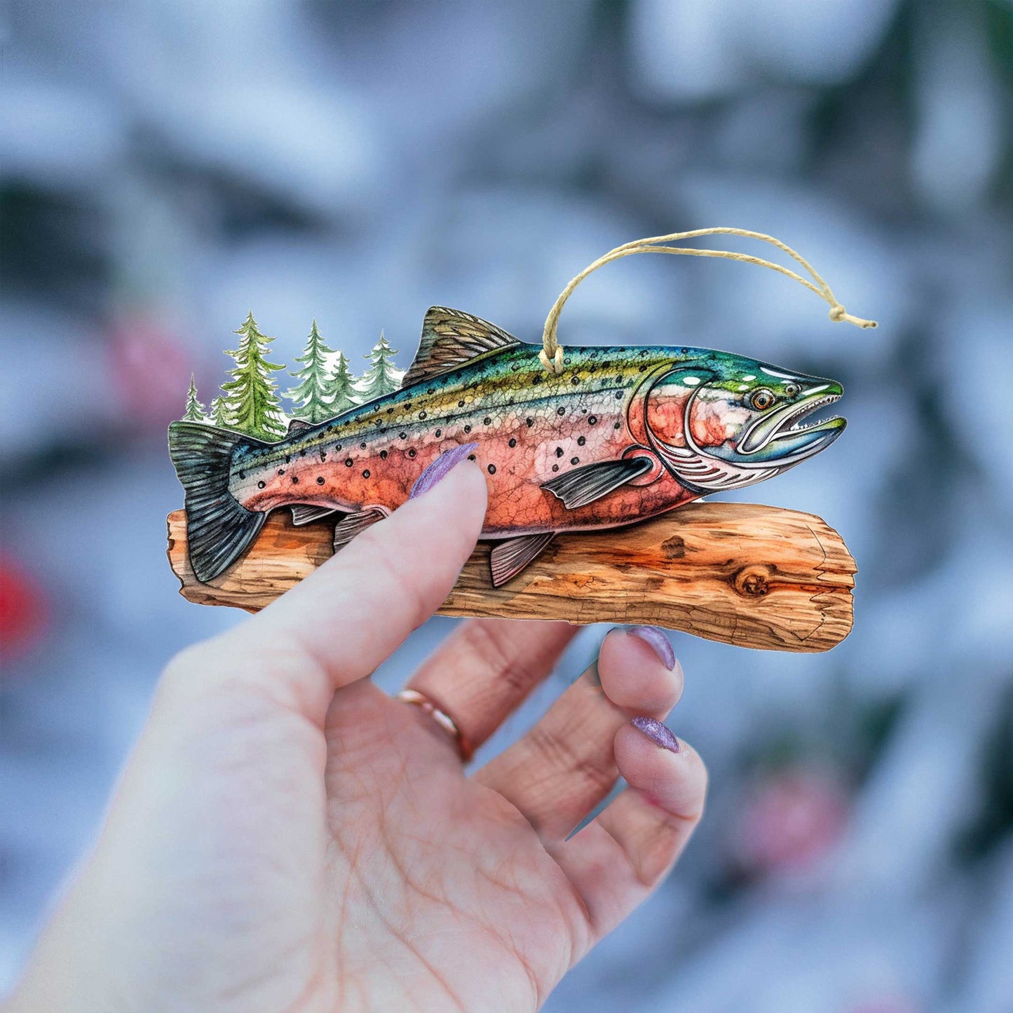 Alaskan Salmon Wooden Ornaments Set of 5 by G. Debrekht - Wildlife Holiday Decor - 8091322S5