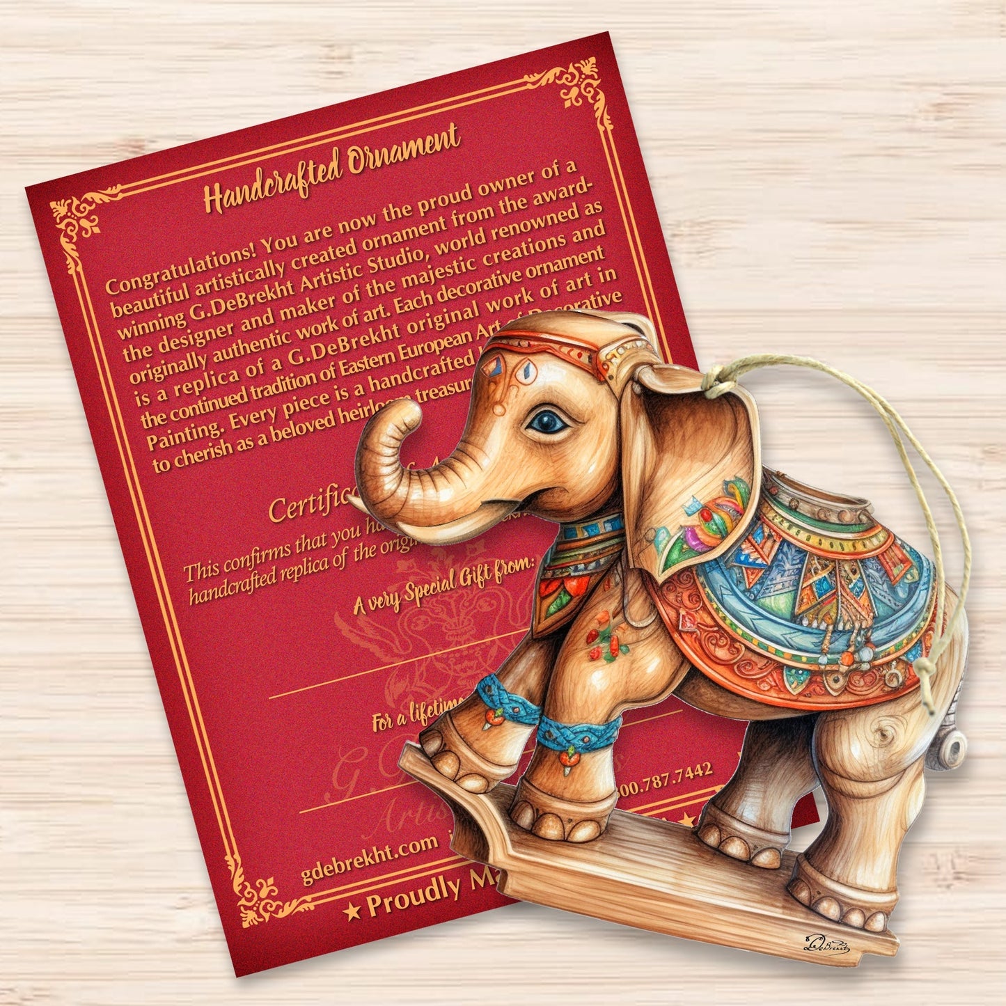 Carousel Elephant Wooden Ornaments by G. Debrekht - Christmas Decor - 8100192-1