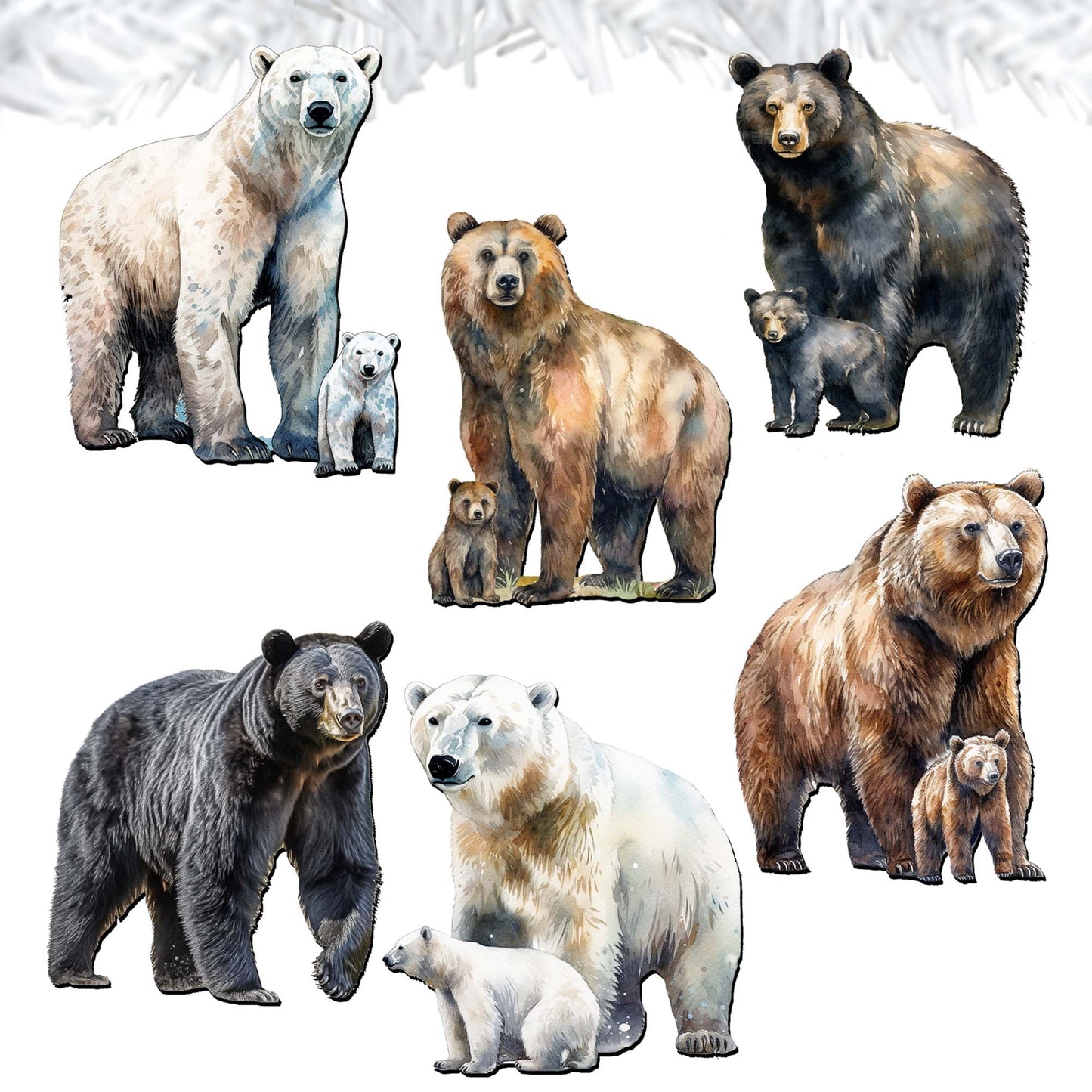 Bear Adventures Decorative Wooden Clip-on Ornaments Set of 6 by G. Debrekht - Wildlife Decor - 8090105C-S6