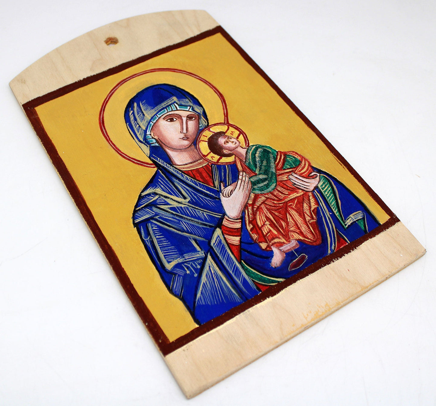 Virgin Mary Directress - Original One-of-a-Kind Handpainted Wooden Orthodox Icon 10 x 5.5" , Signed by G. DeBrekht with Certificate