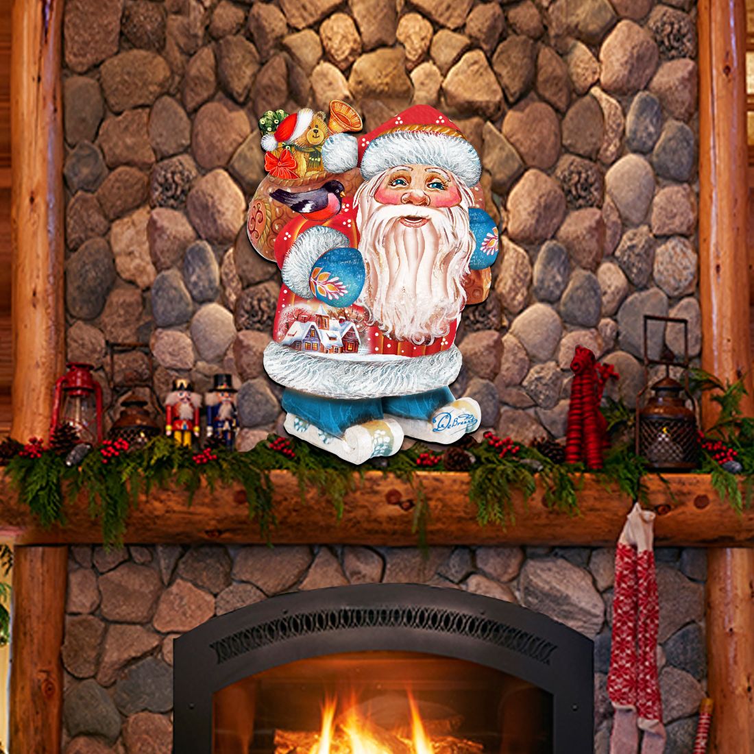 Coming to Town Santa Christmas Door Decor by G. DeBrekht - Christmas Santa Snowman Decor - 8117663H