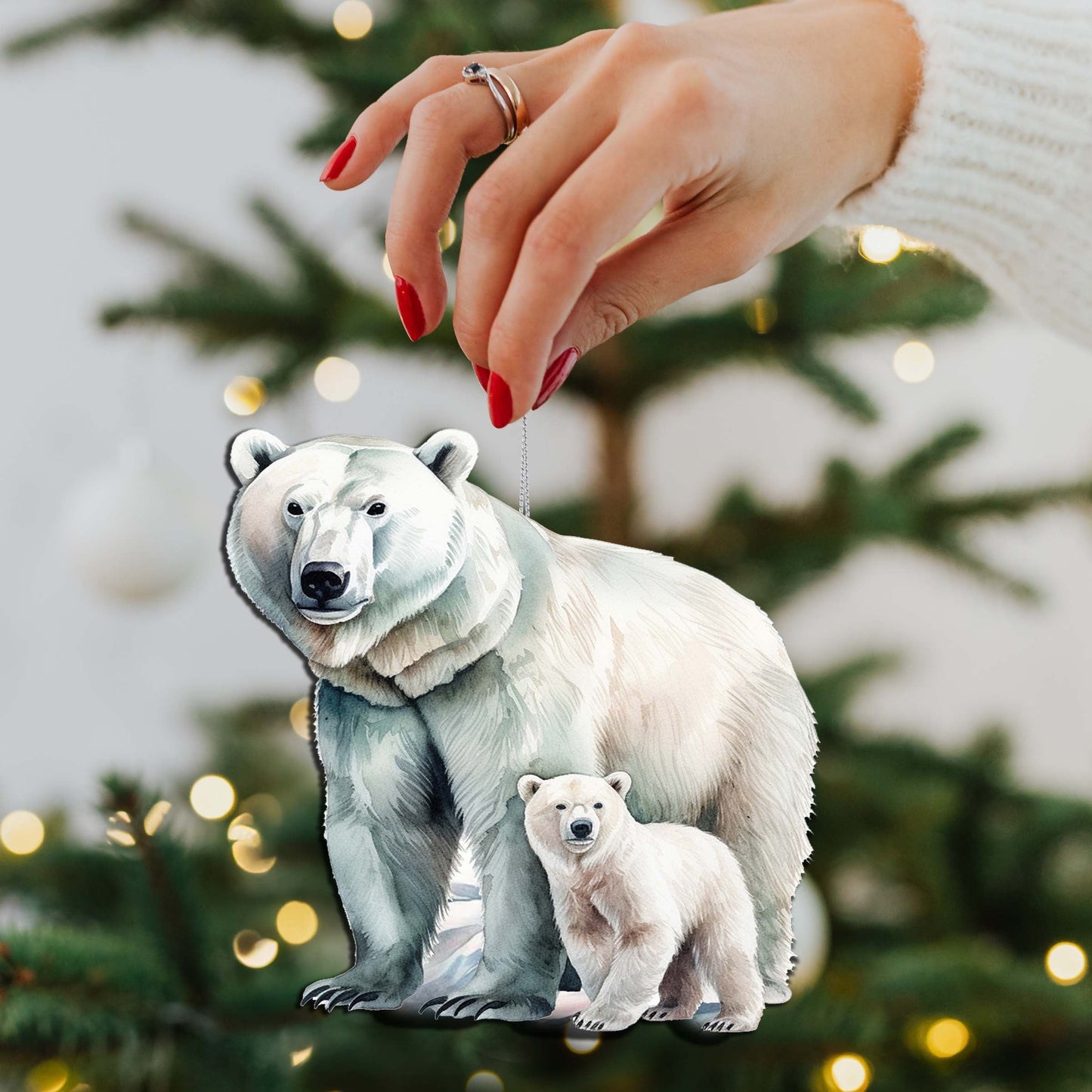 Polar Bear with Cub Wooden Ornaments by G.Debrekht - Wildlife Holiday Decor - 8710105-3