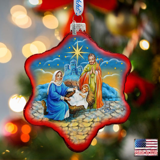 Holy Family Snowflake Glass Ornament by G. DeBrekht - Nativity Holiday Decor - 73552S