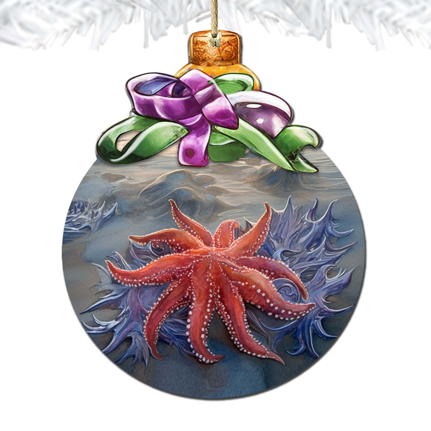 Sunflower Sea Star Bow Wooden Ornaments by G.Debrekht - Wildlife Holiday Decor - 870018