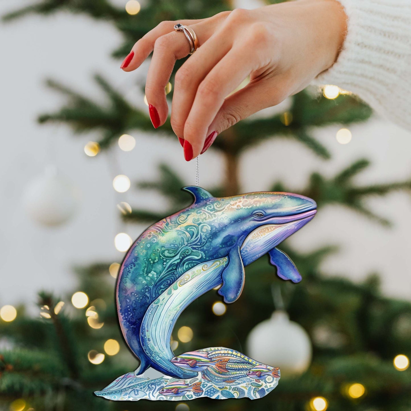 Alaskan Fairy Whale Wooden Ornaments by G.Debrekht - Wildlife Holiday Decor - 8710107-3
