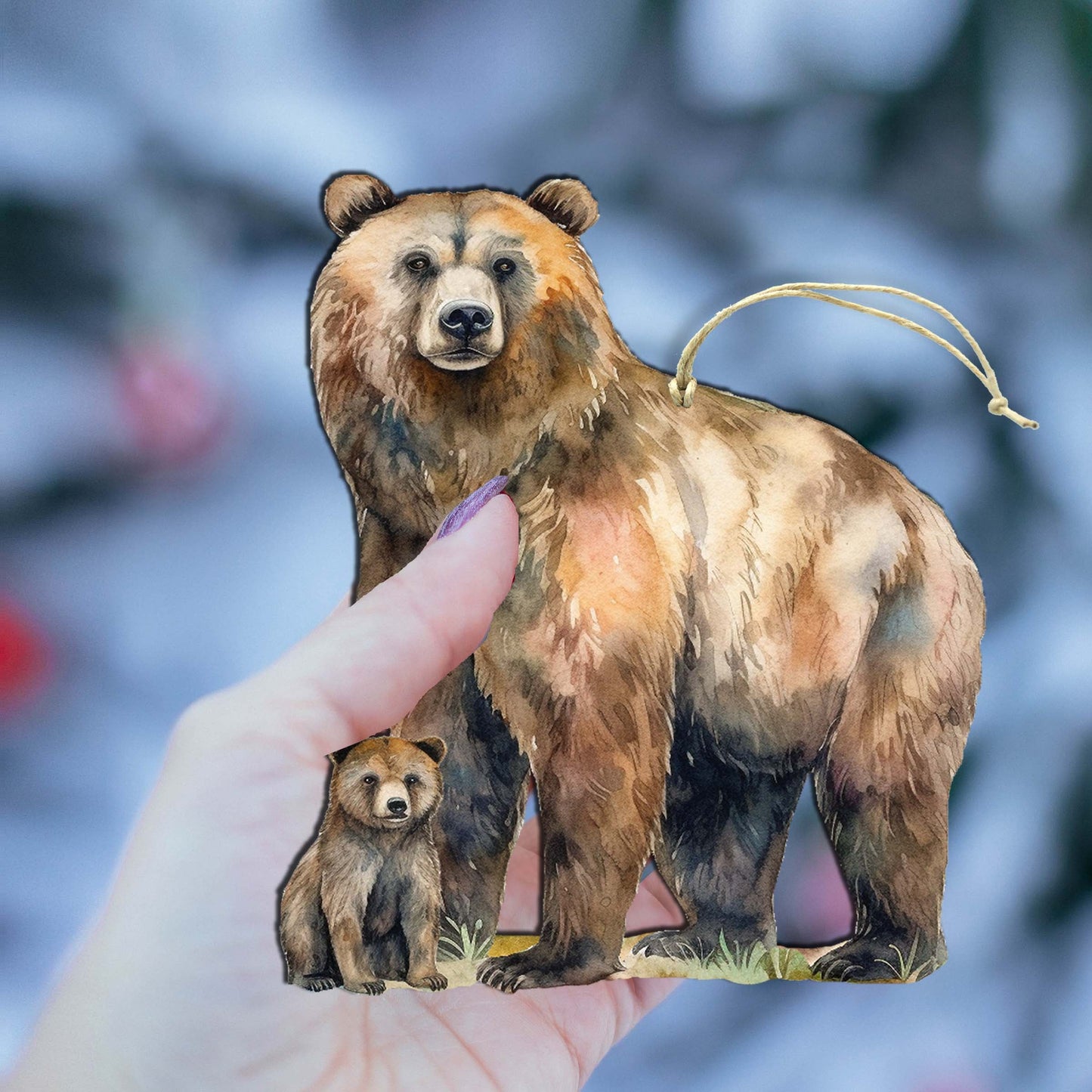 Grizzly Bear with Cub Wooden Ornaments by G.Debrekht - Wildlife Holiday Decor - 8710105-2