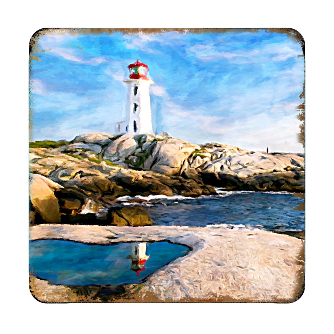 Lighthouse Bay Coastal Wooden Cork Coasters Gift Set of 4 by Nature Wonders - Coastal Sea-Life Decor - 95268C-S4