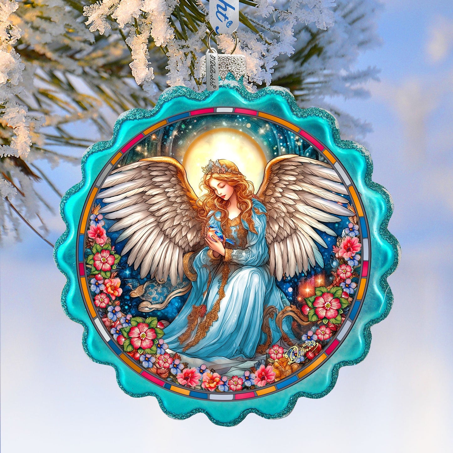 Angel of Healing Wreath Glass Ornament by G. Debrekht - Nativity Holiday Decor - 759-064