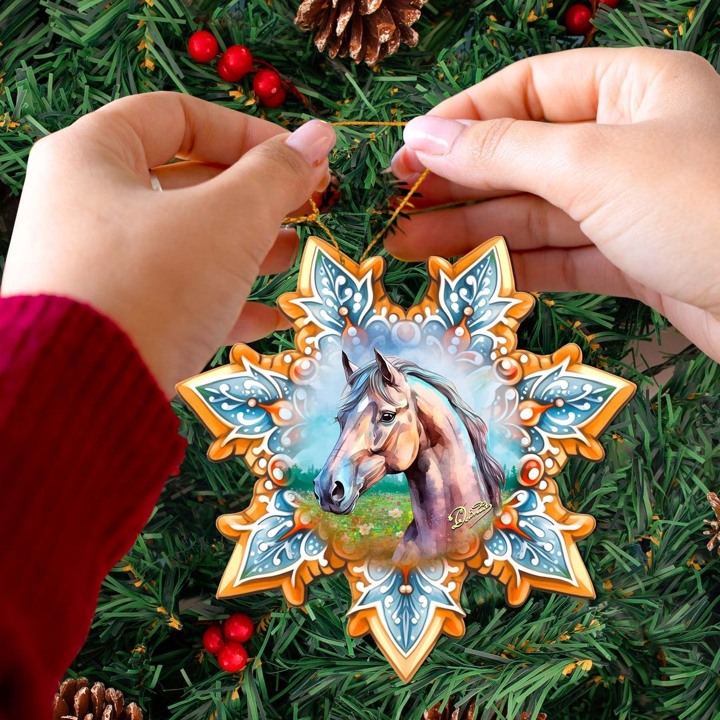 Horse Snowflake Wooden Ornaments by G. Debrekht - Nature Wildlife Decor - 8688431