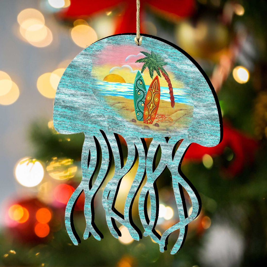 Jellyfish Wooden Ornaments by G. DeBrekht - Coastal Holiday Decor - 8198513