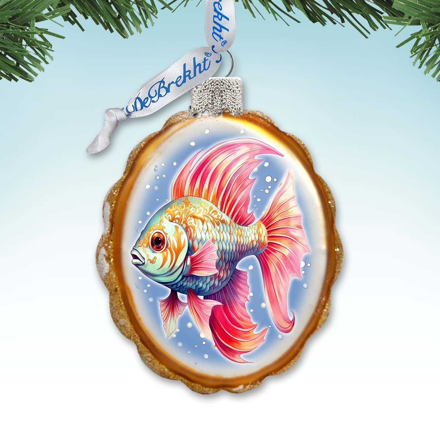 Coastal Decorations - Red Fins Fish Keepsake Glass Ornaments by G. Debrekht - Christmas Decor - 777408