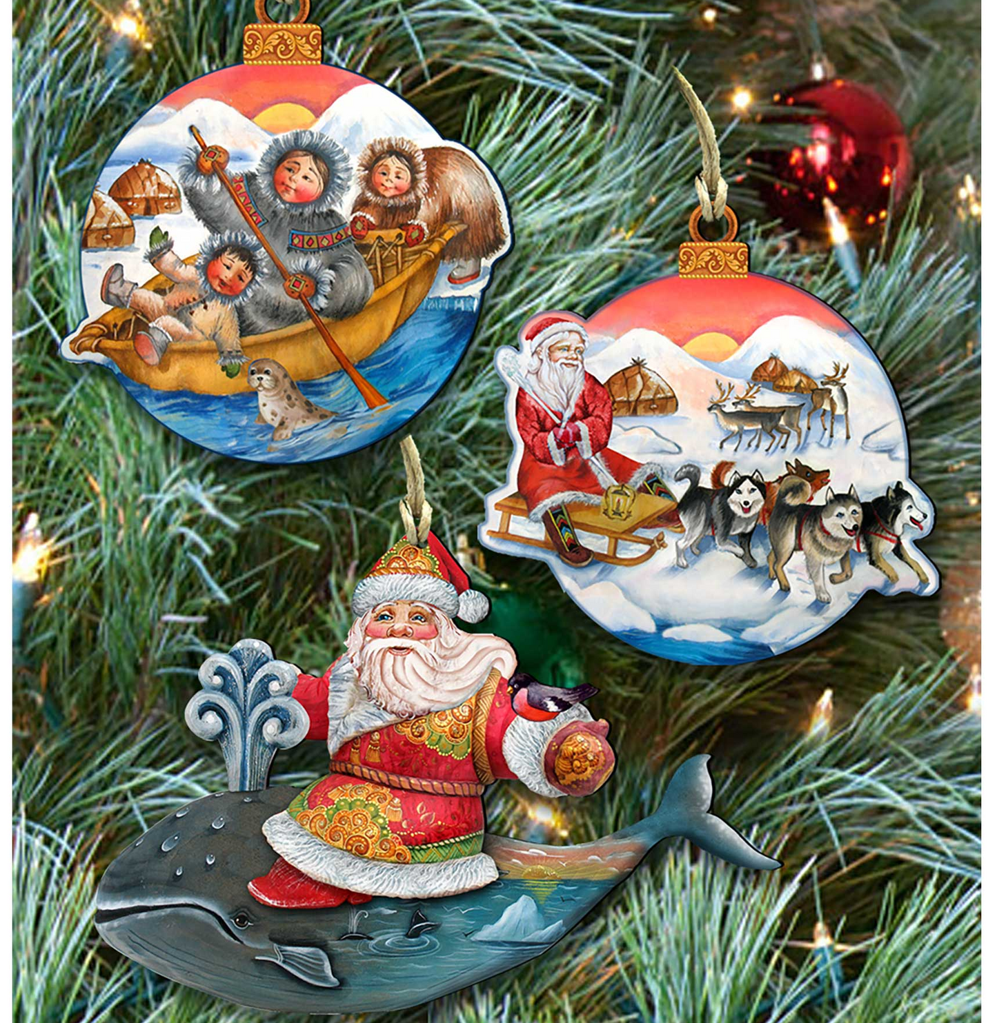 Christmas Journey Wooden Ornaments Set of 3 by G. DeBrekht - Christmas Santa Snowman Decor - 8100003S3