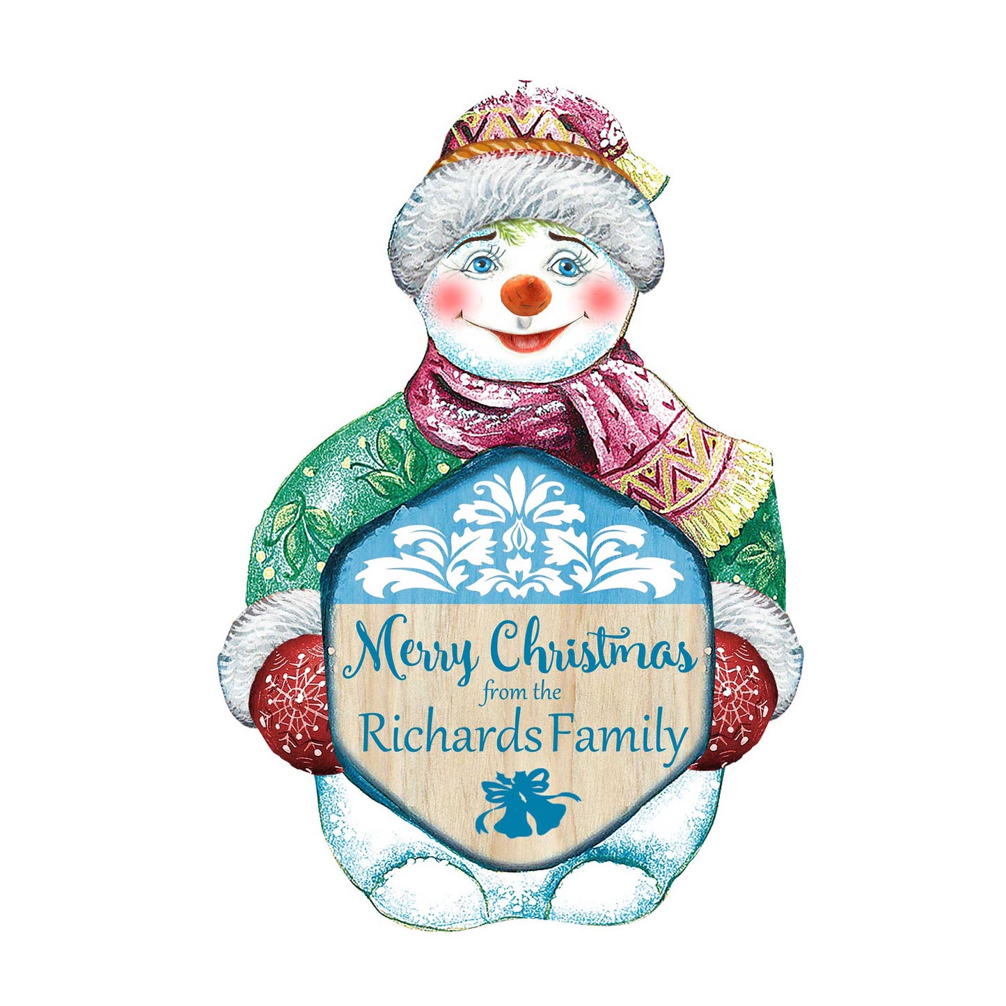Merry Christmas Snowman Door Decor Family Name by G. DeBrekht - Christmas Santa Snowman Decor - 8116010H
