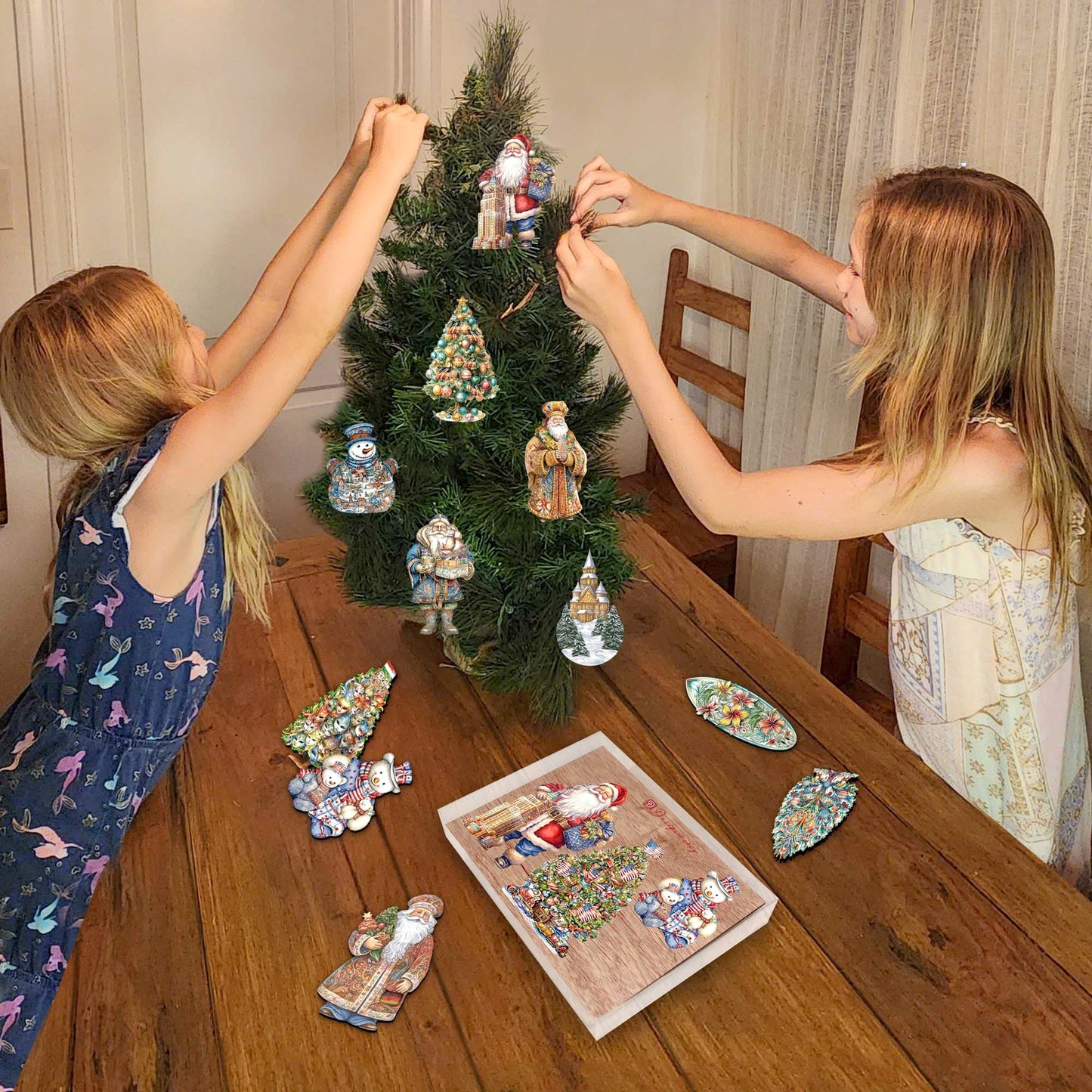 Santas Around the World - American Inspired Santa - Wooden Ornaments Set of 3 by G. DeBrekht Christmas Santa Snowman Decor - 8091301S3