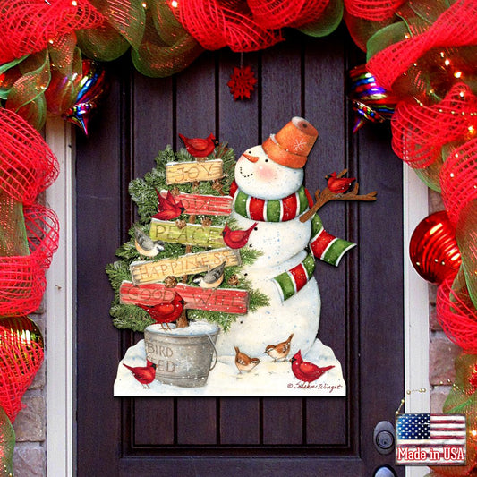Joy Love and Peace Snowman Door Decor by Susan Winget - Christmas Santa Snowman Decor - 8471108H-SW