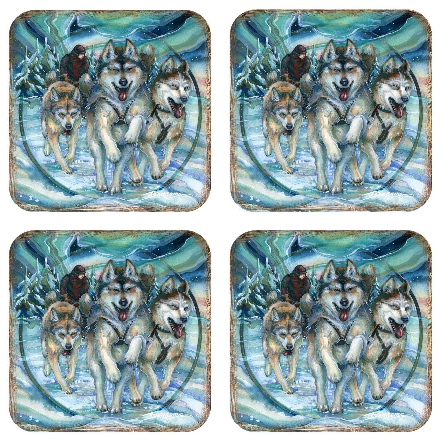 Northern Night Wooden Cork Coasters Gift Set of 4 by J. Bergsma - Wildlife Decor  - 8199468C-S4