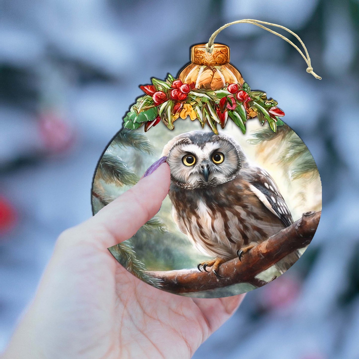 Alaskan Boreal Owl Wooden Ornaments by G.Debrekht - Wildlife Holiday Decor - 870022