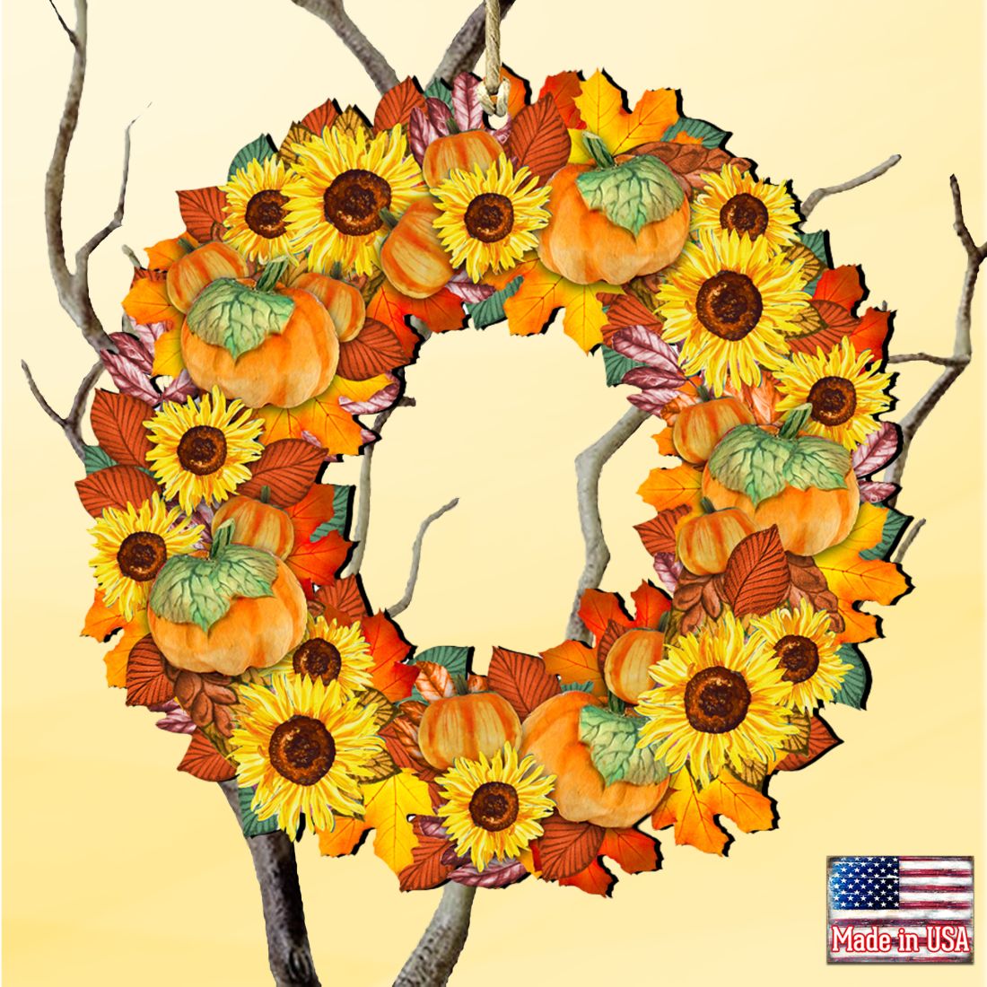 Flower Fall Wreath Wooden Ornaments by G. DeBrekht - Thanksgiving Halloween Decor - 8185305