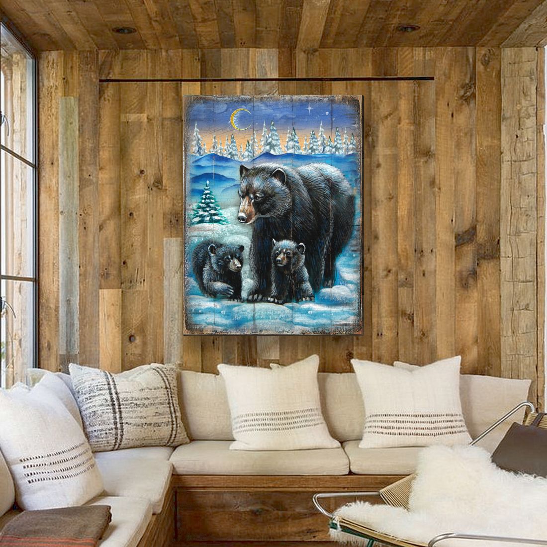 Scher Bears Art Wooden Wall Art by Nature Wonders - Nature Wildlife Decor  - 95214B