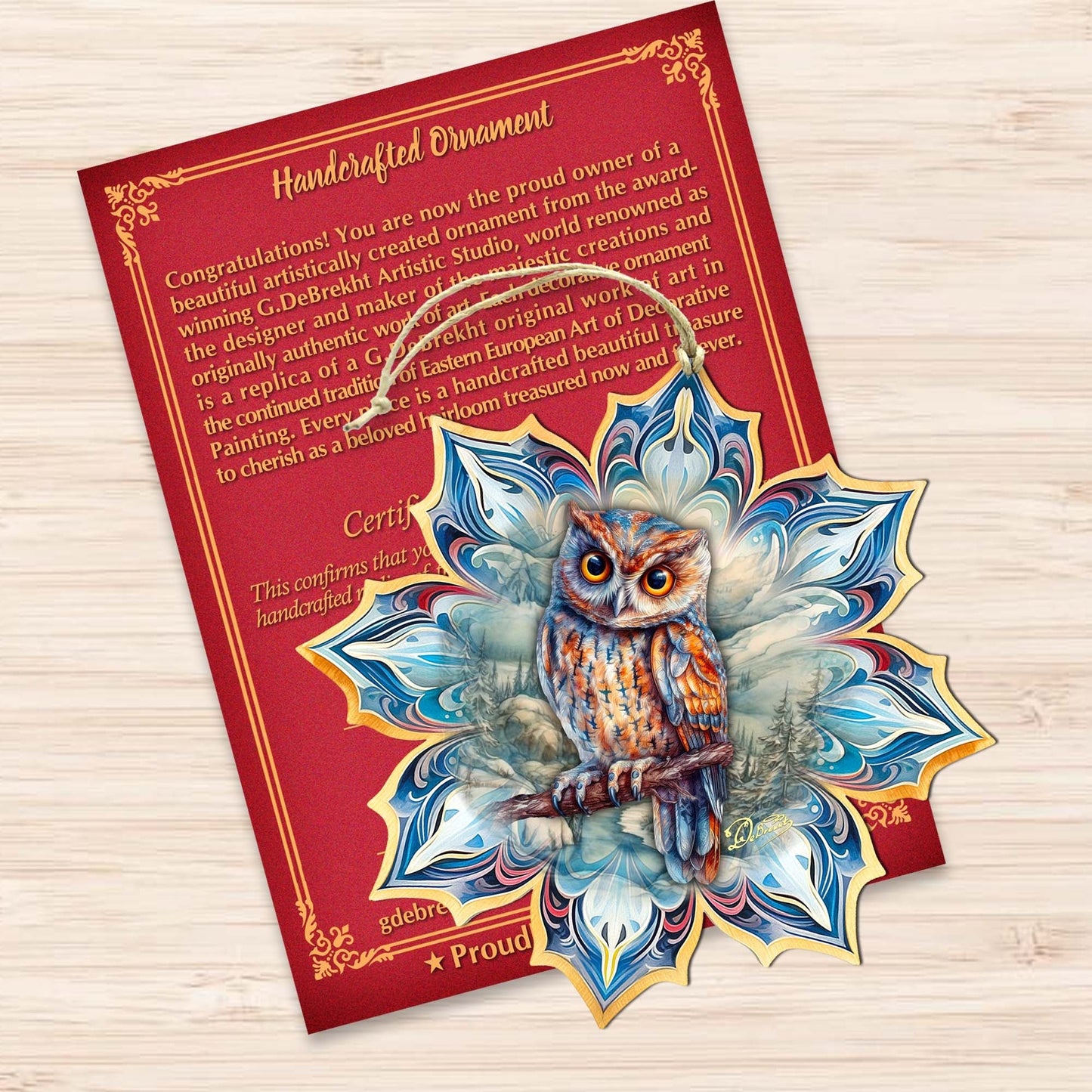 Great Horned Owl Snowflake Wooden Ornaments by G. Debrekht - Nature Wildlife Decor - 8688436