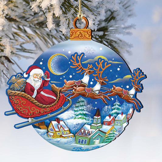Up-Up and Away Christmas Wooden Ornaments by G. DeBrekht - Christmas Santa Snowman Decor - 8112160