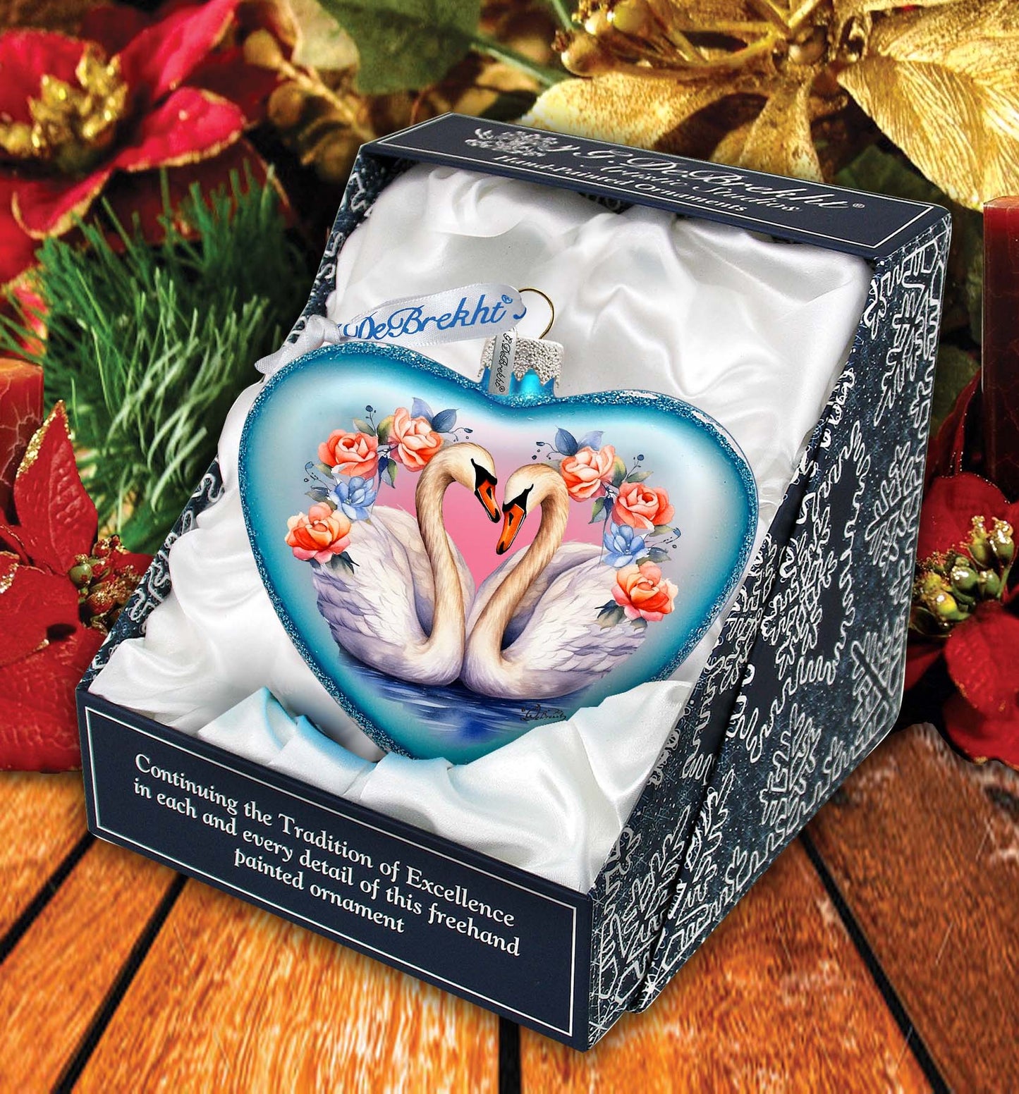 Swan Love Heart Glass Ornament by G. Debrekht - Christmas Decor - 753-012