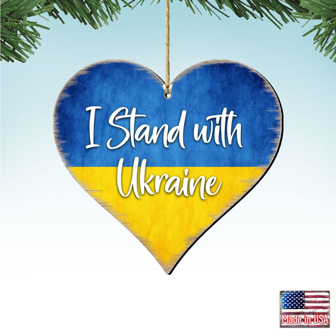 I Stand with Ukraine Wooden Ornaments - International Decor - 8187121