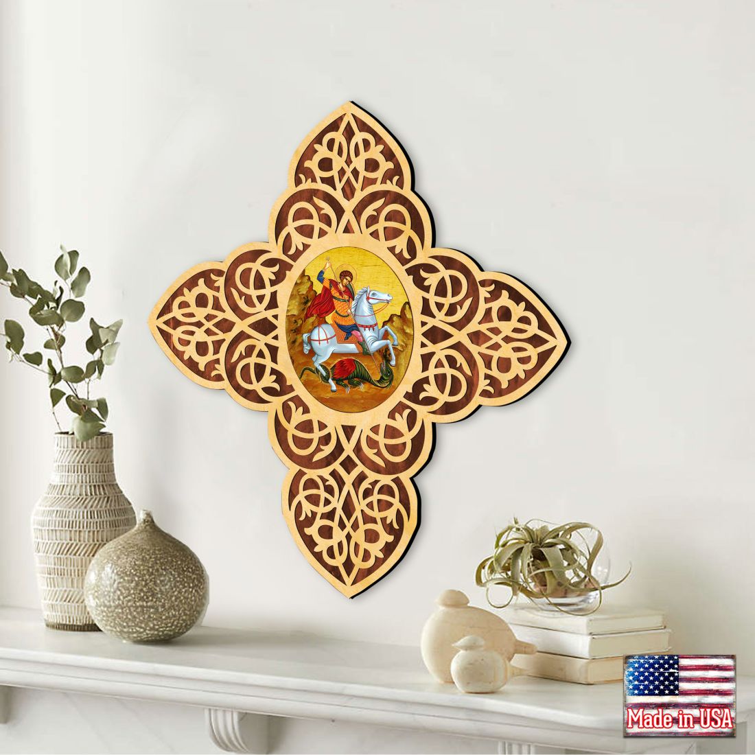 St. George Filigree Wooden Cross by Museum Icons - Inspirational Icon Decor - 88413