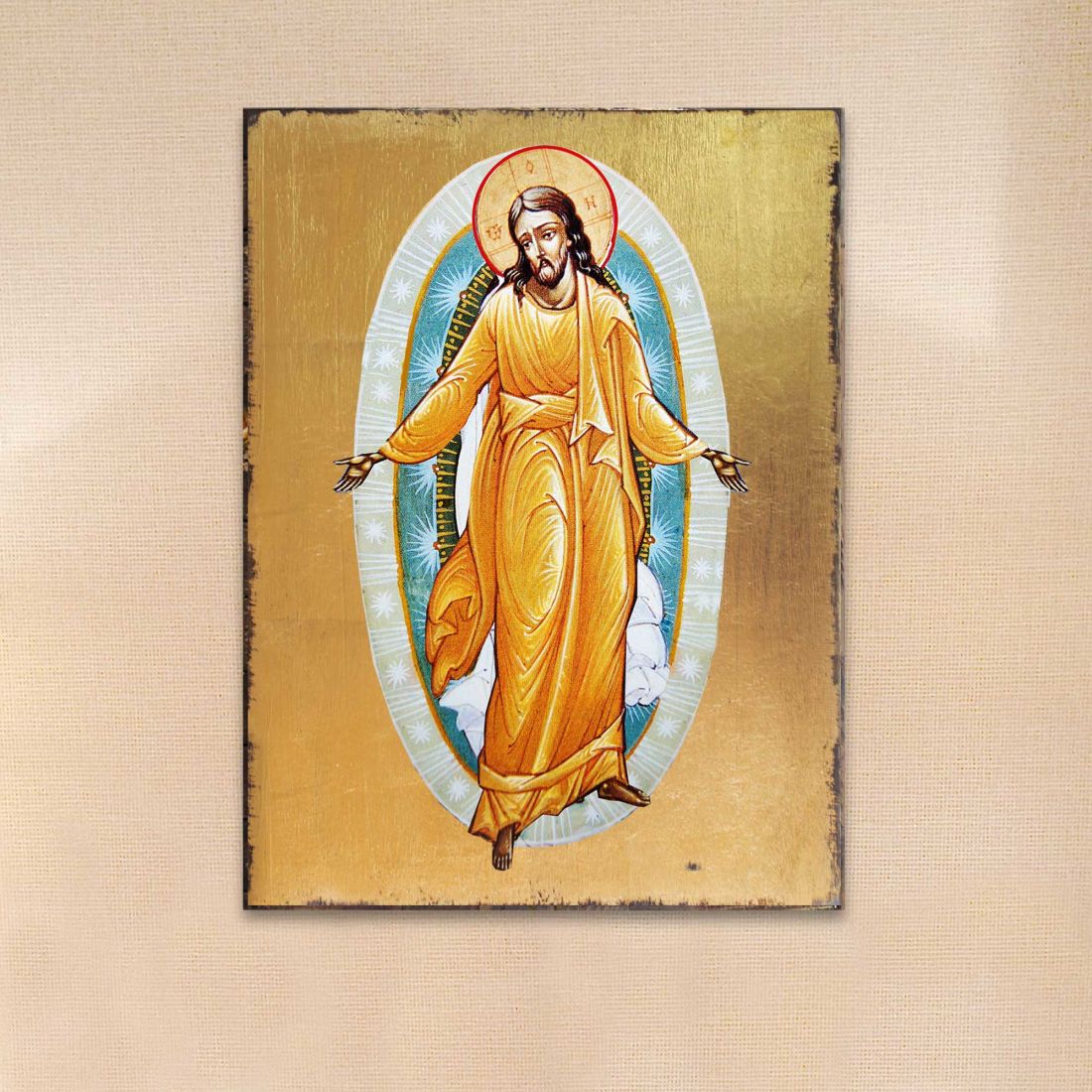 Resurrection Wooden Gold Plated Religious Christian Sacred Icon - Inspirational Icon Decor - 85059