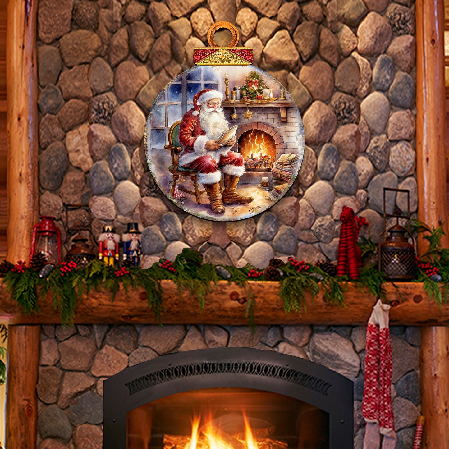 Santa at the Fireplace Holiday Door Decor by G. Debrekht - Christmas Santa Snowman Decor - 8611089H