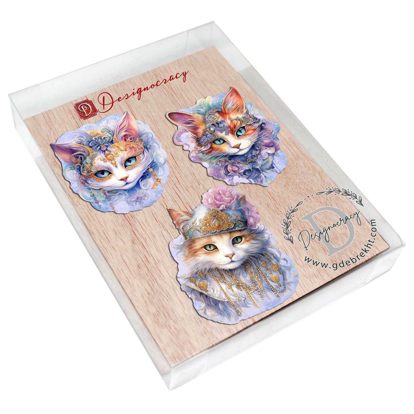 Beautiful Cats Decorative Wooden Ornaments Set of 3 by G. Debrekht - Christmas Decor - 8091033-S3