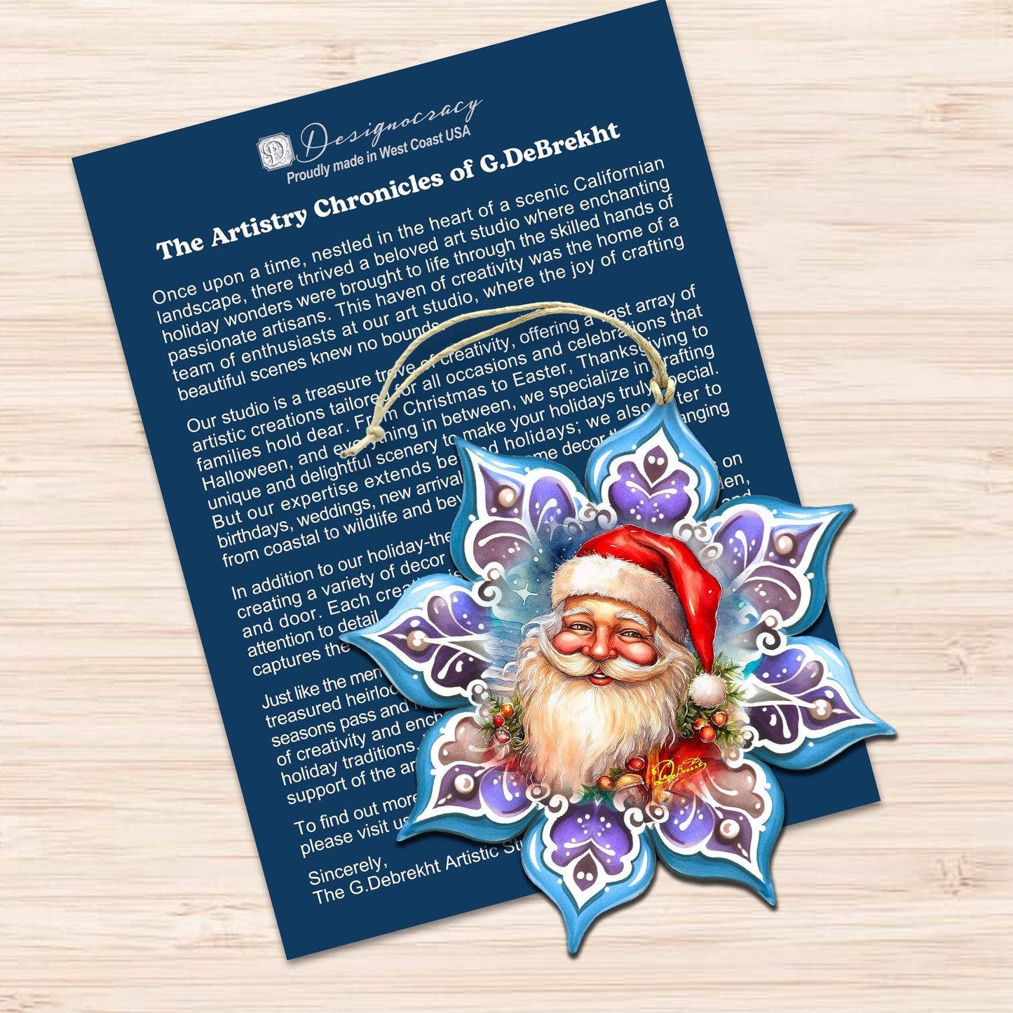 Santa's Smile Snowflake Wooden Ornaments Set of 3 by G. Debrekht - Christmas Decor - 8090148-S3