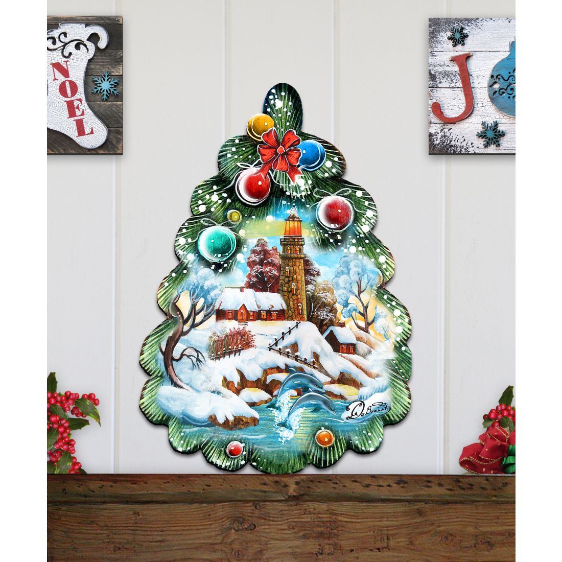 Lighthouse Tree Christmas Door Decor by G. DeBrekht - Coastal Holiday Decor - 8119185H