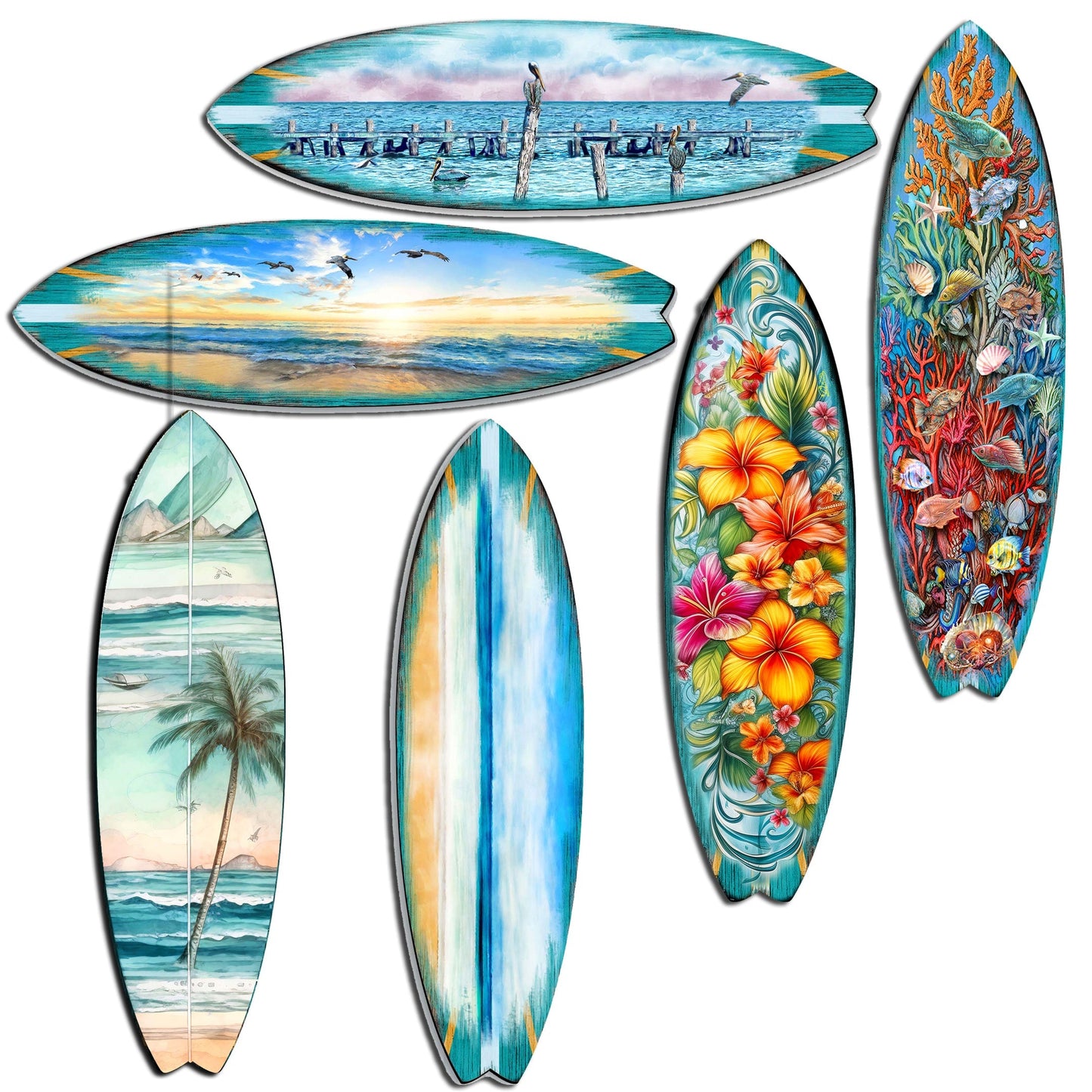 Surfboards Decorative Wooden Magnets Set of 6 by G. Debrekht - Coastal Decor - 8090066G-S6