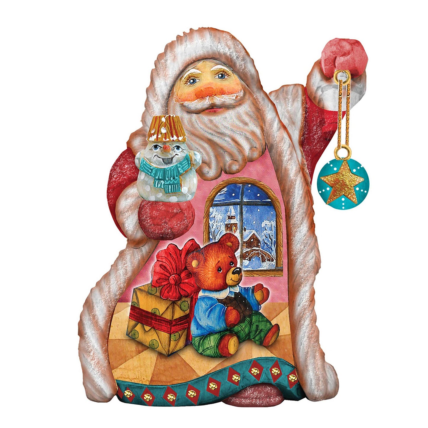 Teddy Santa Sculpted Hand-Painted Christmas Figurine by G. DeBrekht - Christmas Santa Snowman Decor - 661531