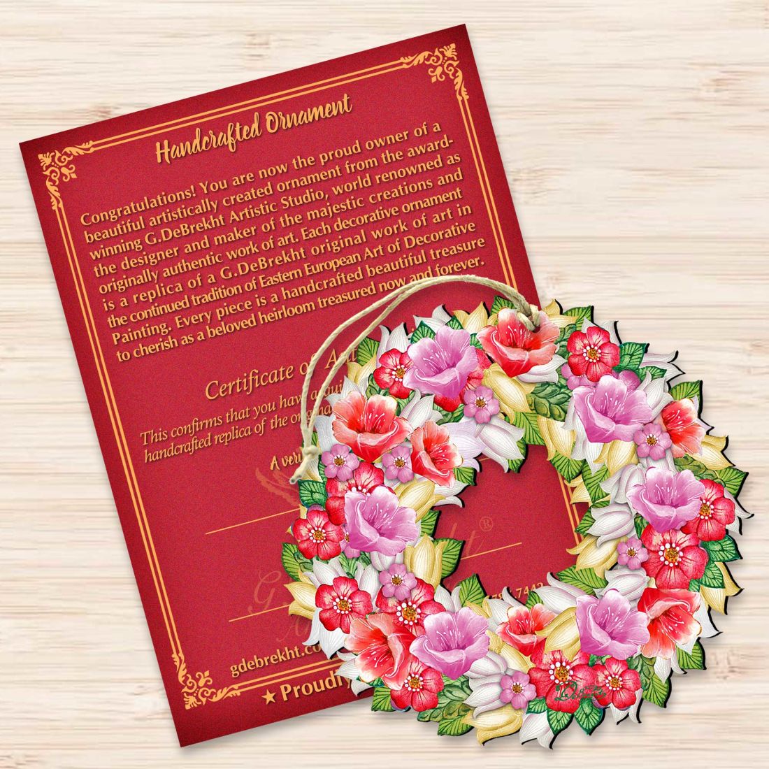 Flowers Summer Wreath Wooden Ornaments by G. DeBrekht - Easter Spring Decor - 8185303-2