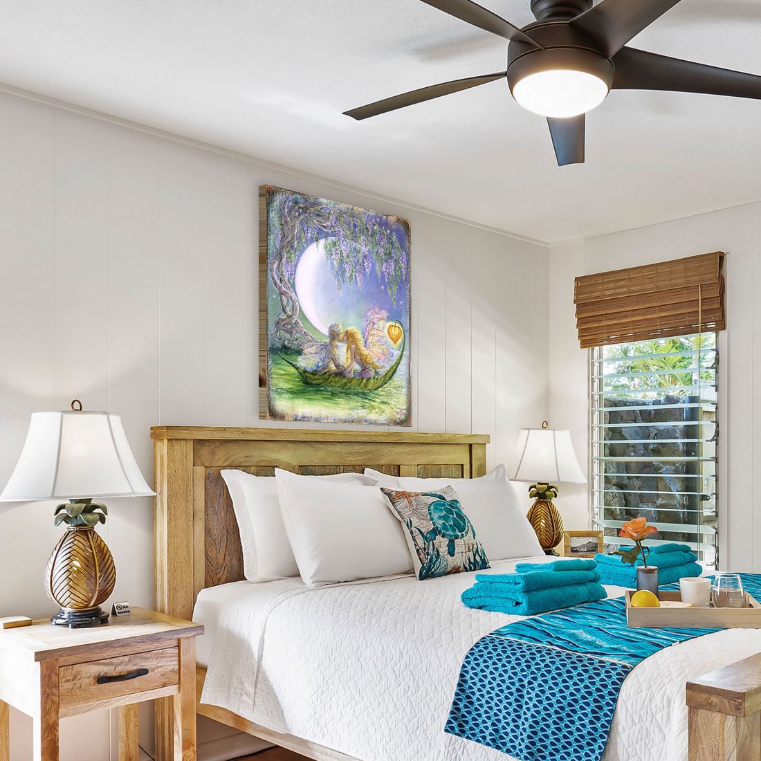 Wisteria Moon Fantasy Wooden Wall Art by Josephine Wall - Fantasy Decor - 852141-JW