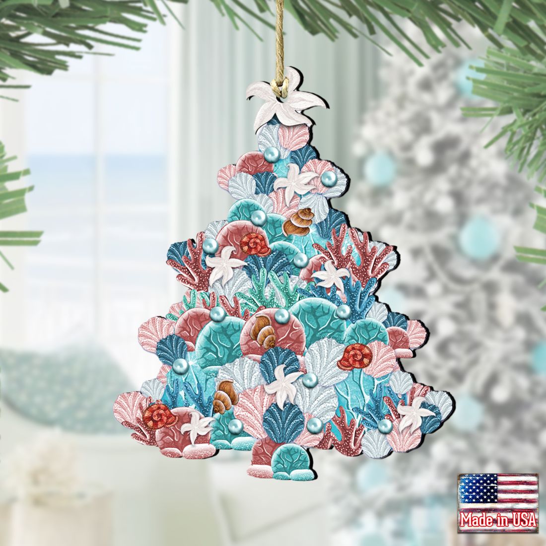 Coastal Tree Wooden Ornaments by G. DeBrekht - Coastal Holiday Decor - 8193149