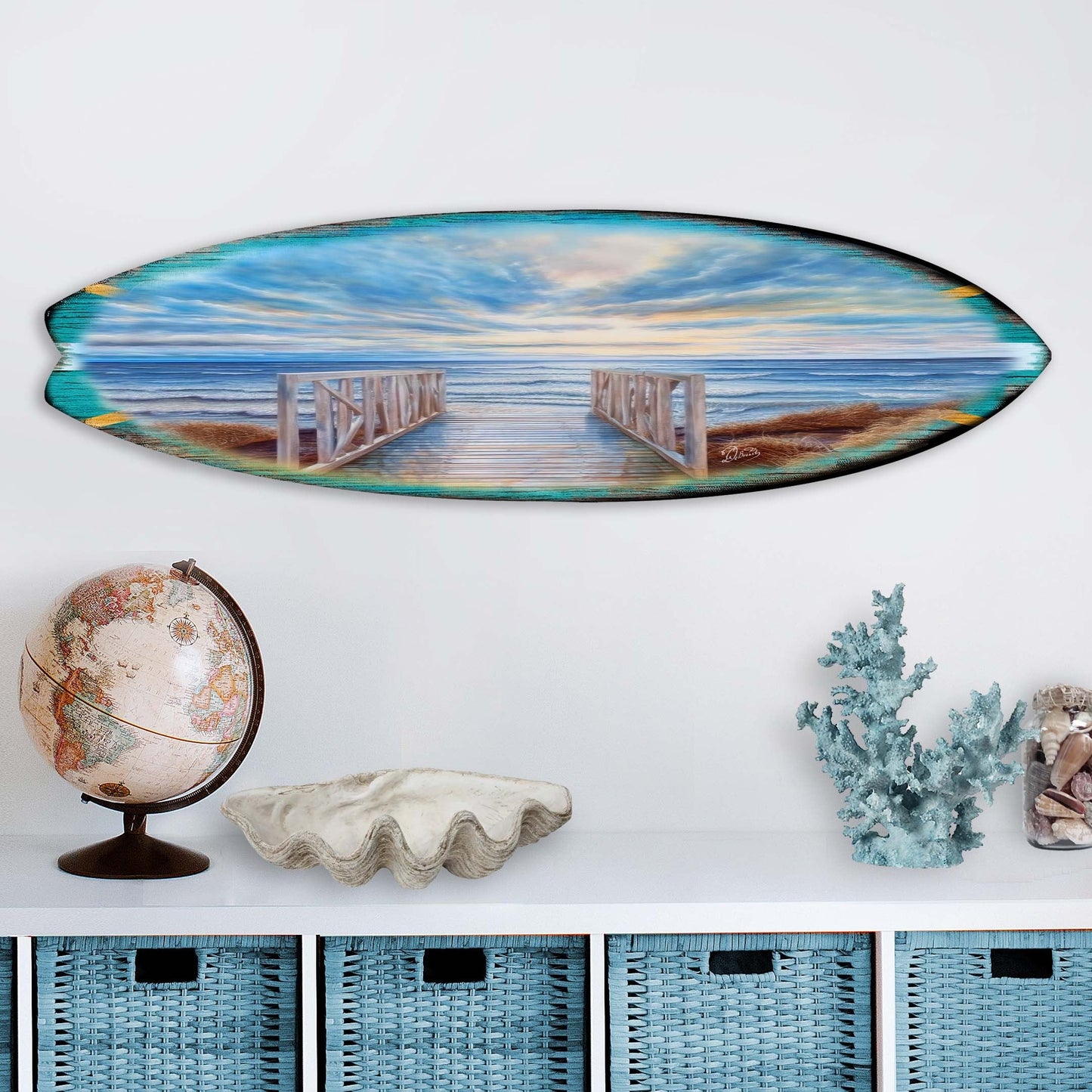 Wooden Pier Surfboard Coastal Wall Art by G. DeBrekht - Coastal Holiday Decor - 8490116HS