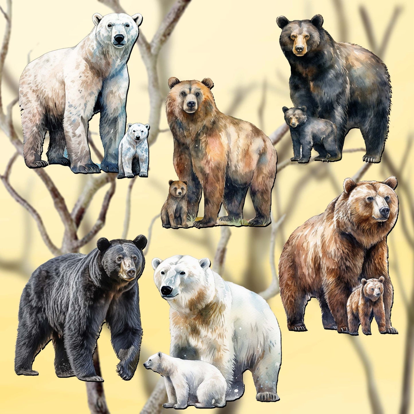Bear Adventures Decorative Wooden Clip-on Ornaments Set of 6 by G. Debrekht - Wildlife Decor - 8090105C-S6
