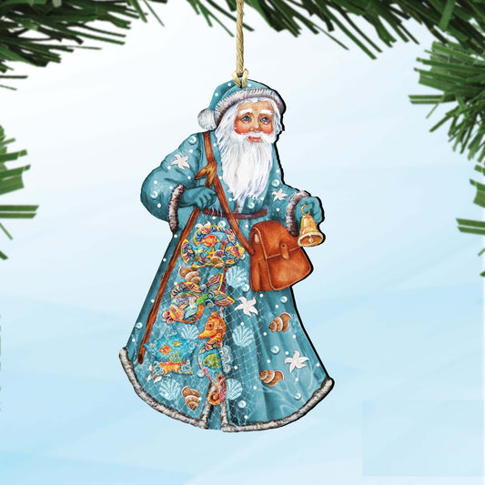Fishermen Santa Wooden Ornaments by G. DeBrekht - Coastal Holiday Decor - 8124120-2