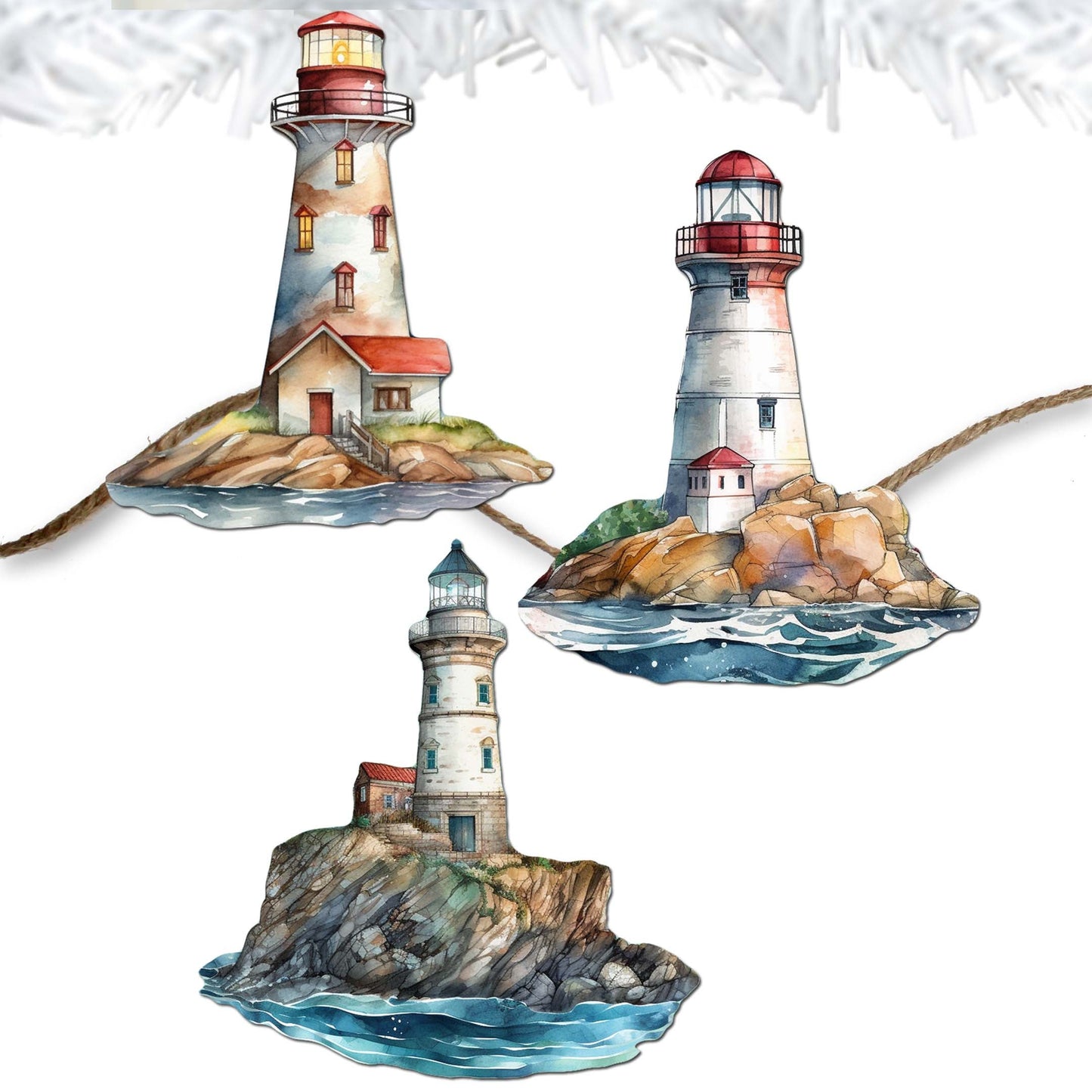 Lighthouse Decorative Wooden Clip-on Ornaments Set of 3 by G. Debrekht - Coastal Decor - 8091022C-S3