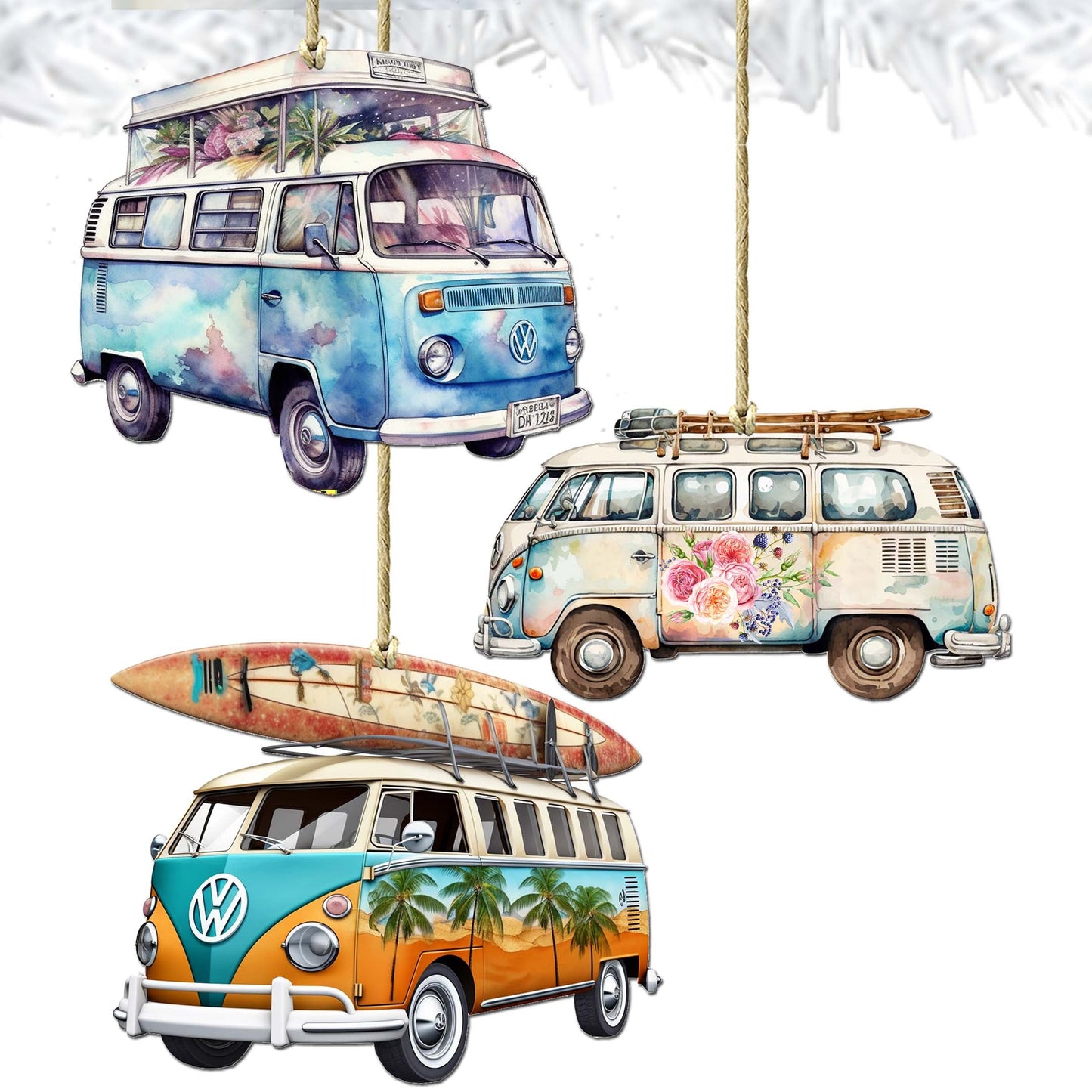 Surf Vans Decorative Wooden Ornaments Set of 3 by G. Debrekht - Coastal Decor - 8091040-S3