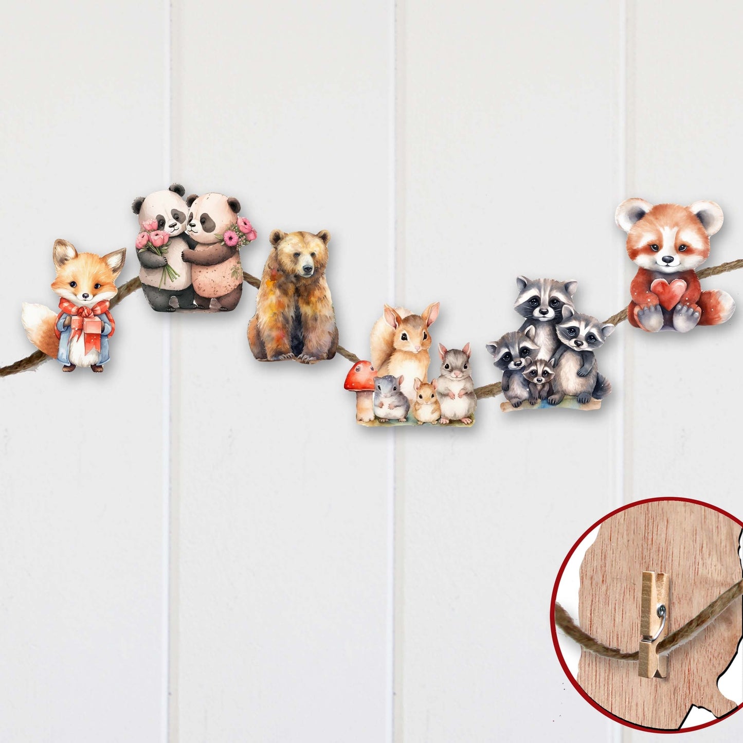 Forest Animals Decorative Wooden Clip-on Ornaments Set of 6 by G. Debrekht - Christmas Decor - 8090021C-S6
