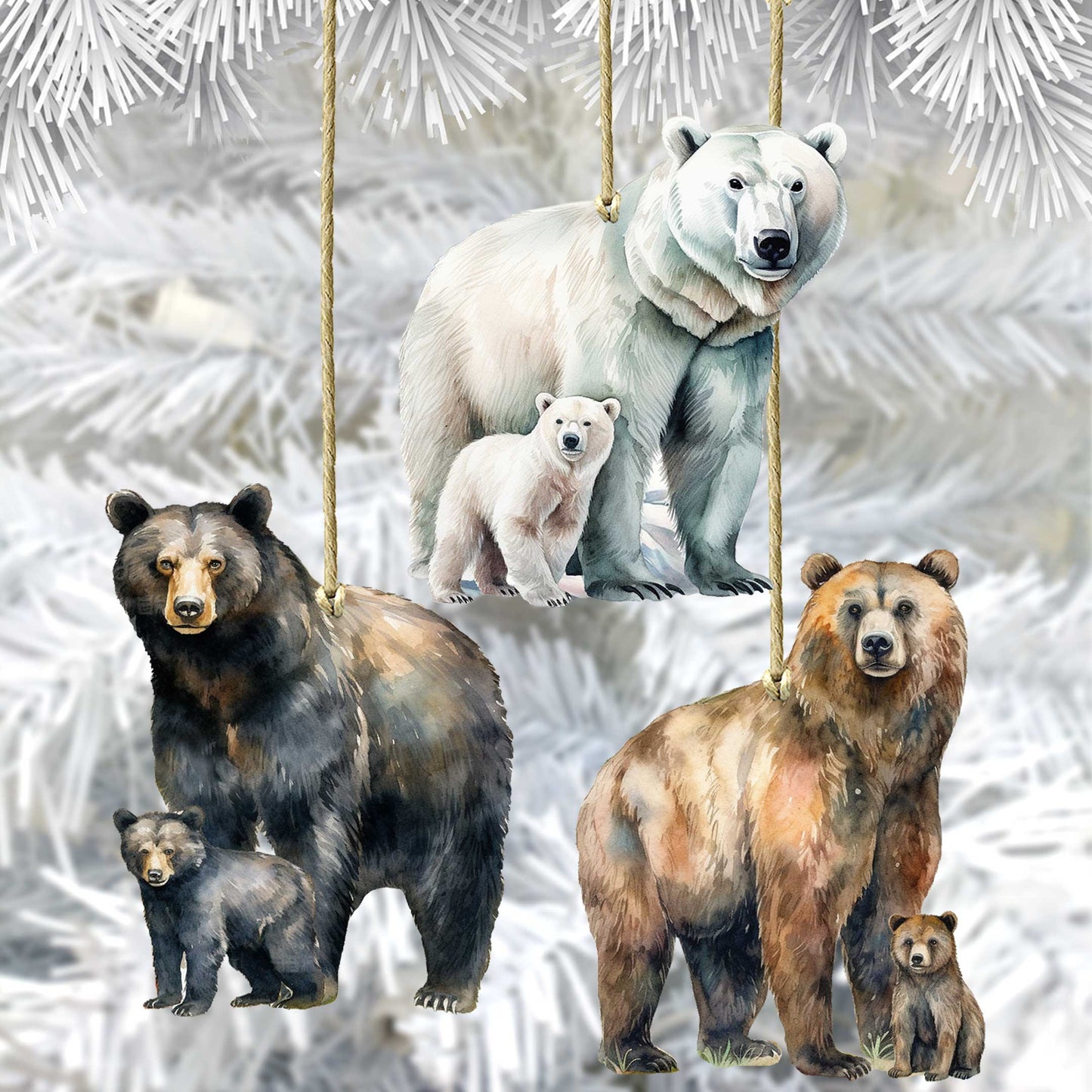 Alaskan Bears Wooden Ornaments Set of 3 by G. Debrekht - Wildlife Holiday Decor - 8091320S3