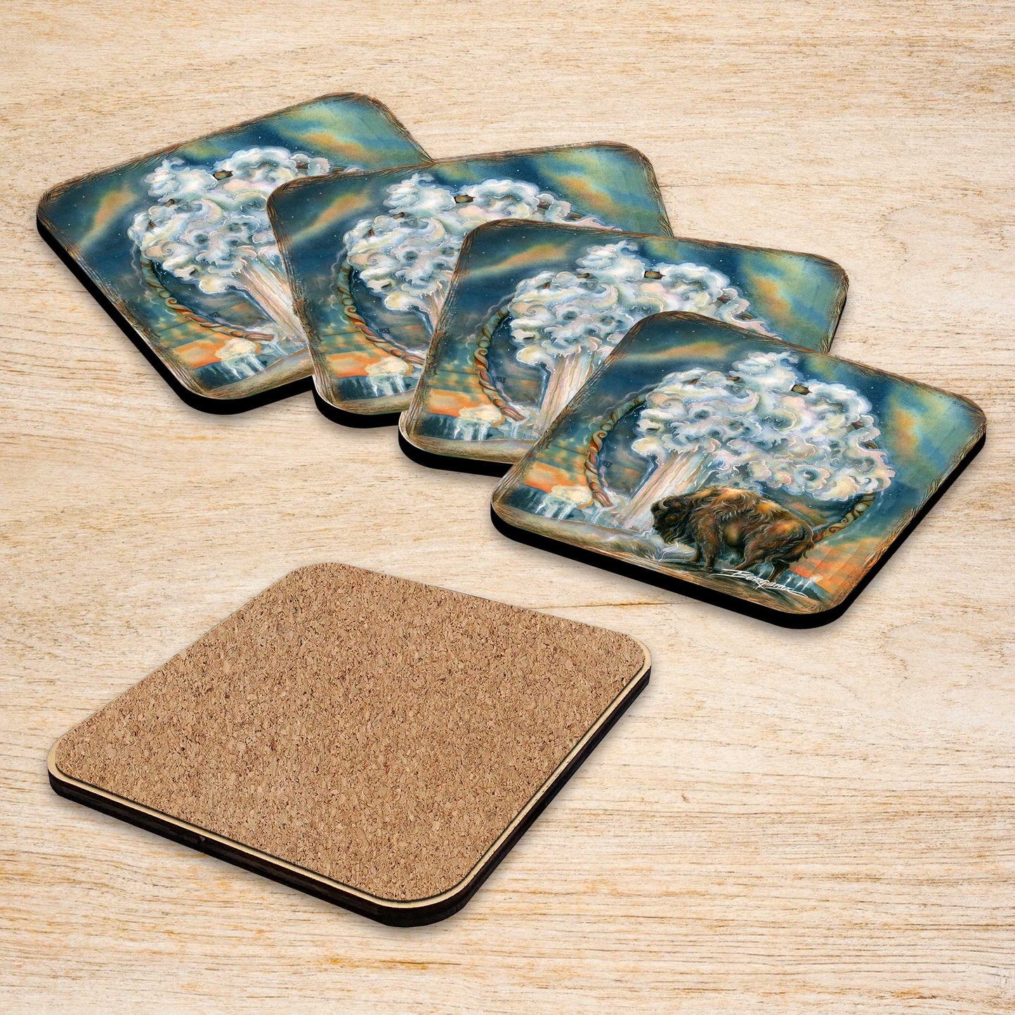 Wild Spirit of Nature Wooden Cork Coasters Gift Set of 4 by J. Bergsma - Wildlife Decor  - 8199467C-S4